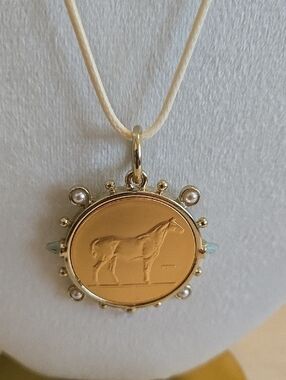 Equestrian 🐎 horse pearl gold jeweled Pendant. Affordable Luxury